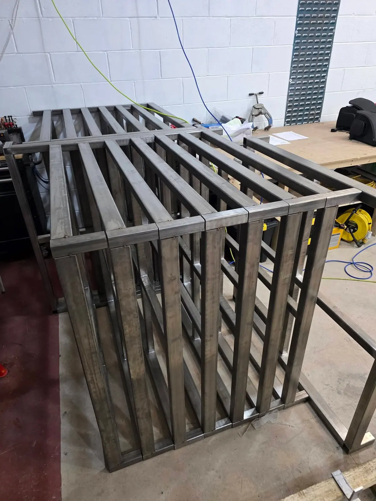 Steel frames under fabrication in the workshop